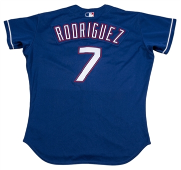 2002 Ivan Rodriguez Game Issued Texas Rangers Blue Alternate Jersey